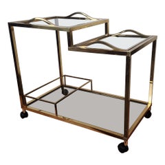 1960s Italian Two-Tier Brass and Glass Bar Cart with Double Removable Top Tray