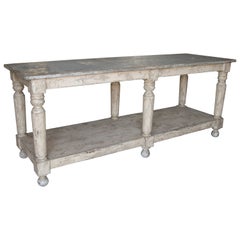 Mid-20th Century Spanish Distressed Wooden Work Farmhouse Table w/ Spindle Legs