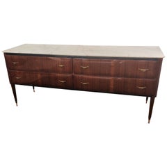 1950s Italian Art Deco Midcentury Burl Wood and White Marble Credenza Sideboard