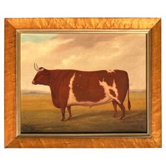 Antique "A Prize Bull" by Joe Jonas 19th Century Painting