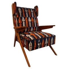 Wingback Library Chair in Piero Fornasetti, Stylo Plume Fabric