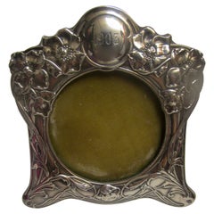 Art Nouveau English Birmingham Sterling Silver Picture Frame with Poppy Motif