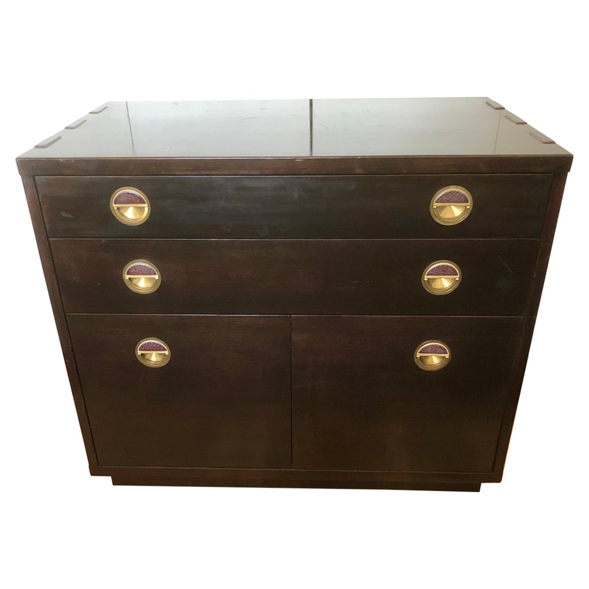 Edward Wormley for Dunbar Janus Collection Chest with Natzler Ceramic Pulls For Sale