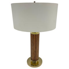 Mid Century American Craft Oak and Brass Reeded Table Lamp, Circa 1970s