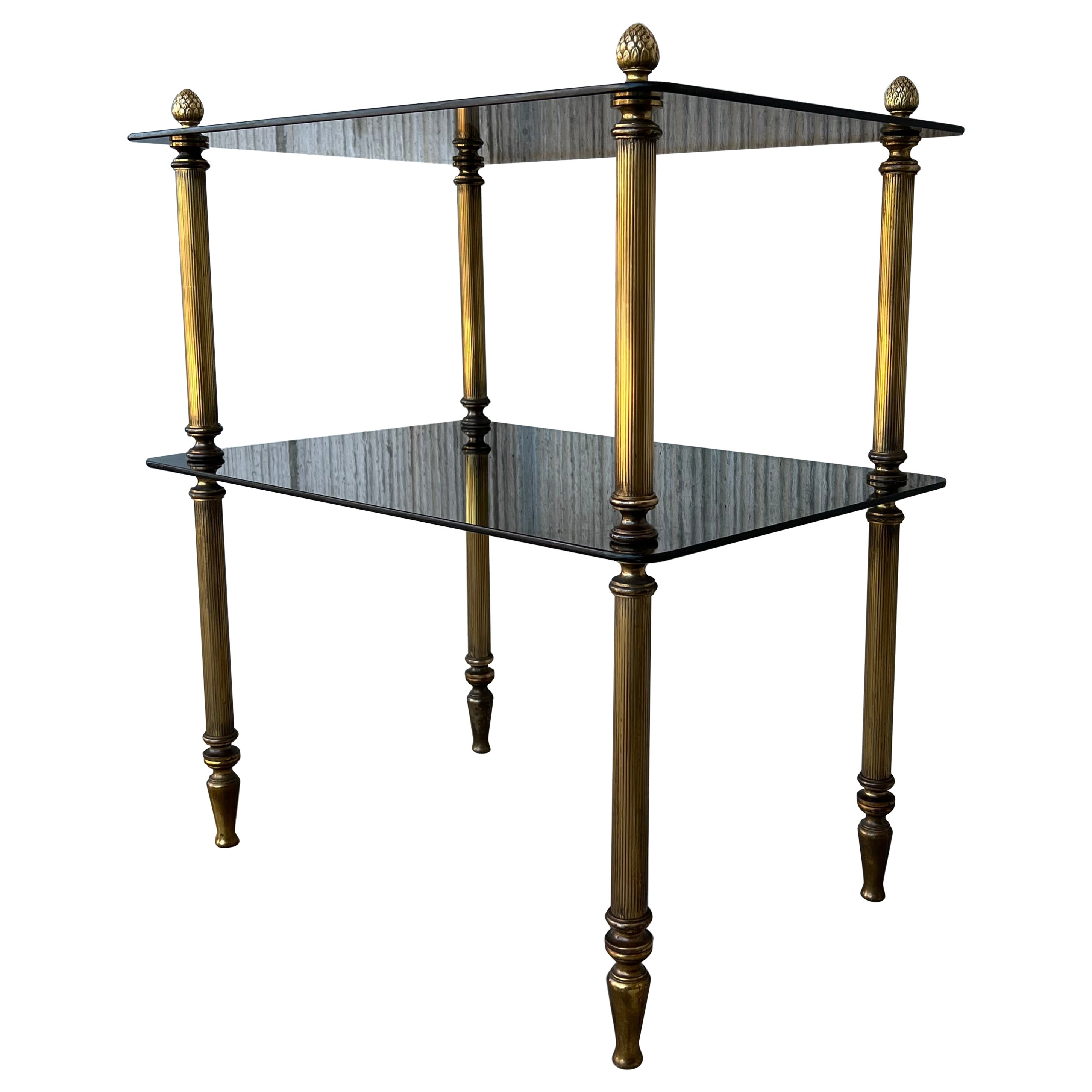 Early 20th Hollywood Regency Bronze Cocktail Table with Smoked Glass For Sale