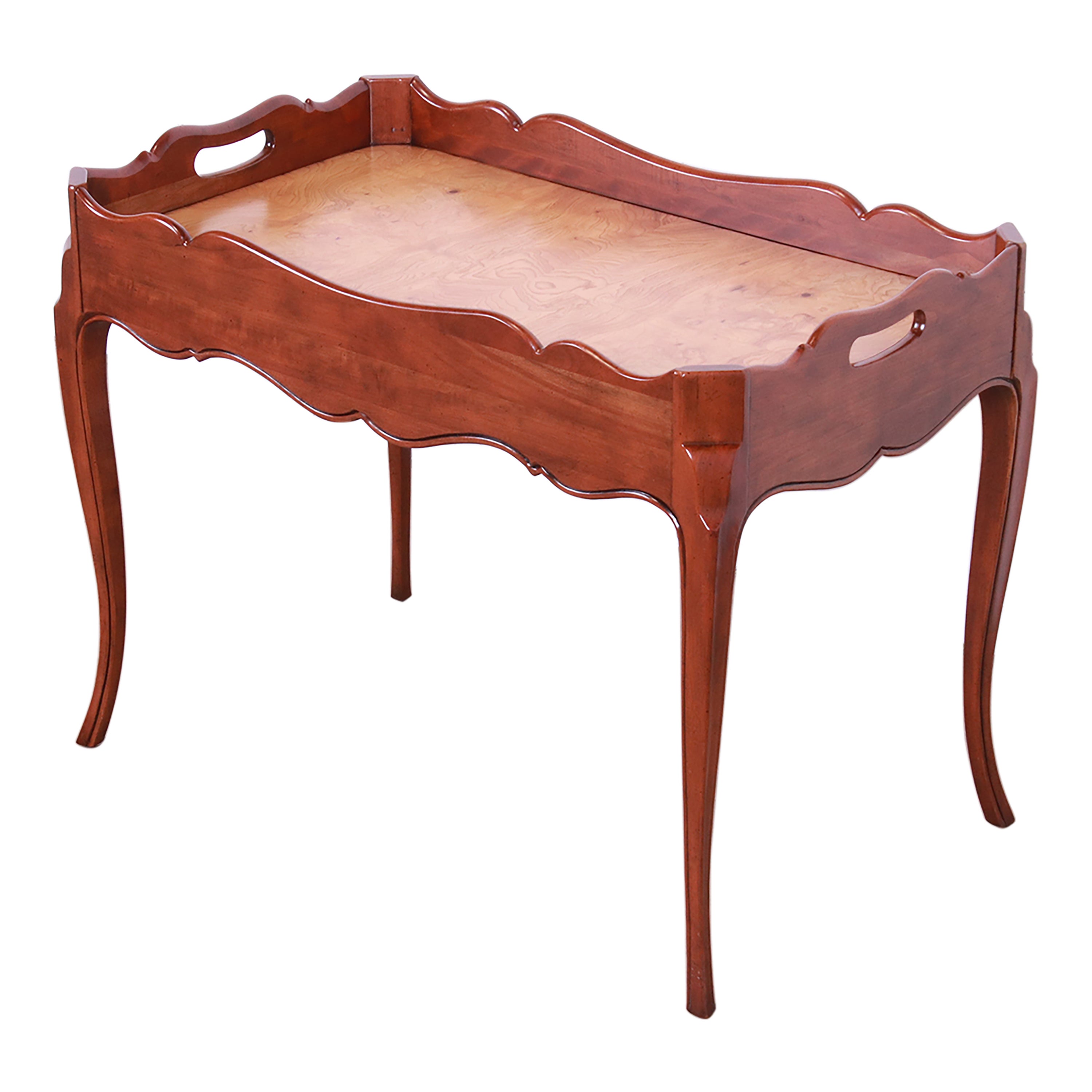 Baker Furniture French Provincial Cherry and Burl Wood Butler Coffee Table