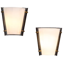 20th Century Stilnovo Pair of Sconces in Perspex, Painted Metal and Brass