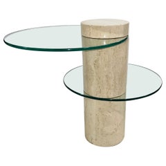 Travertine Marble Occasional Table with Two Positionable Glass Tops