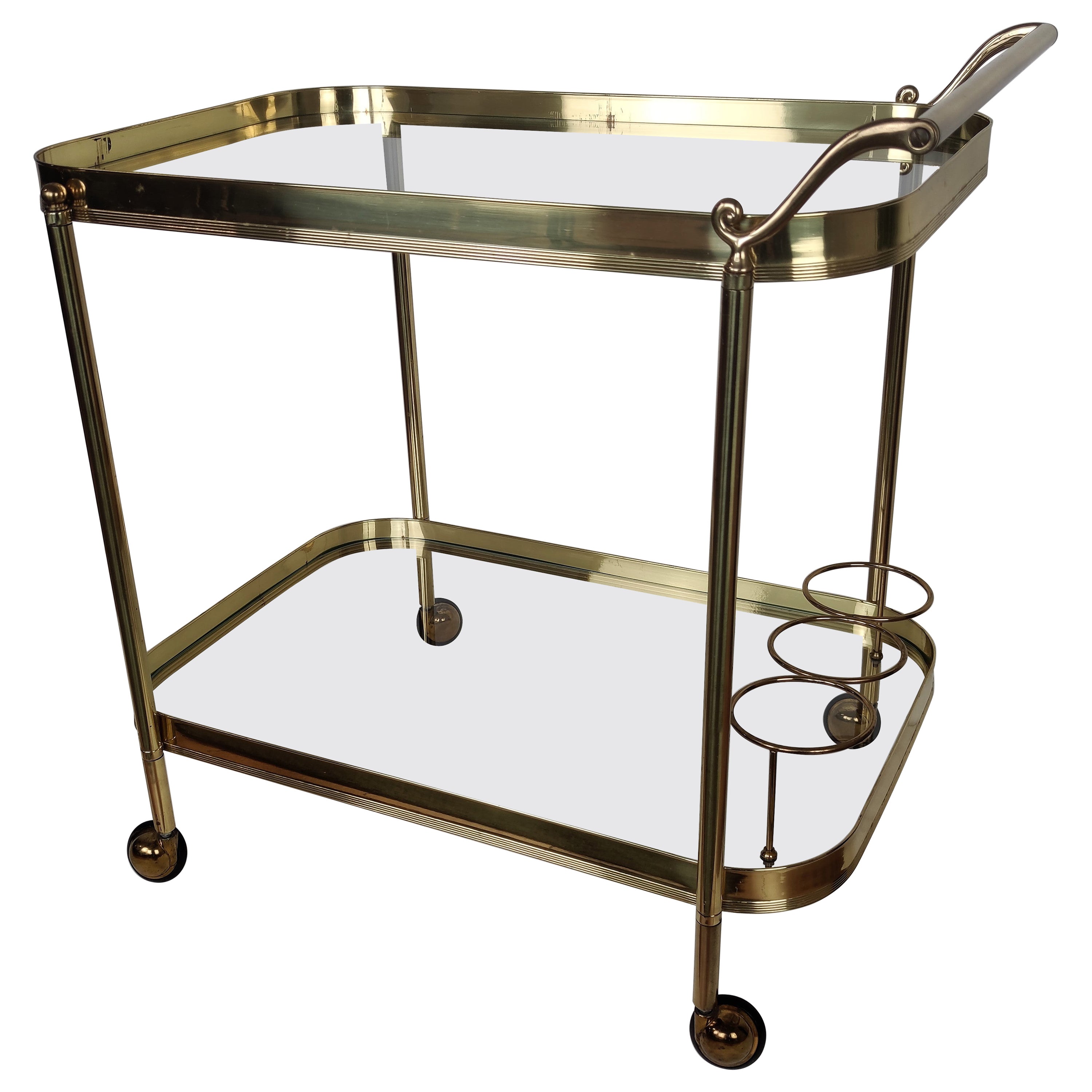Hollywood Regency Two-Tier Brass and Glass Bar Cart, Italy, 1970s