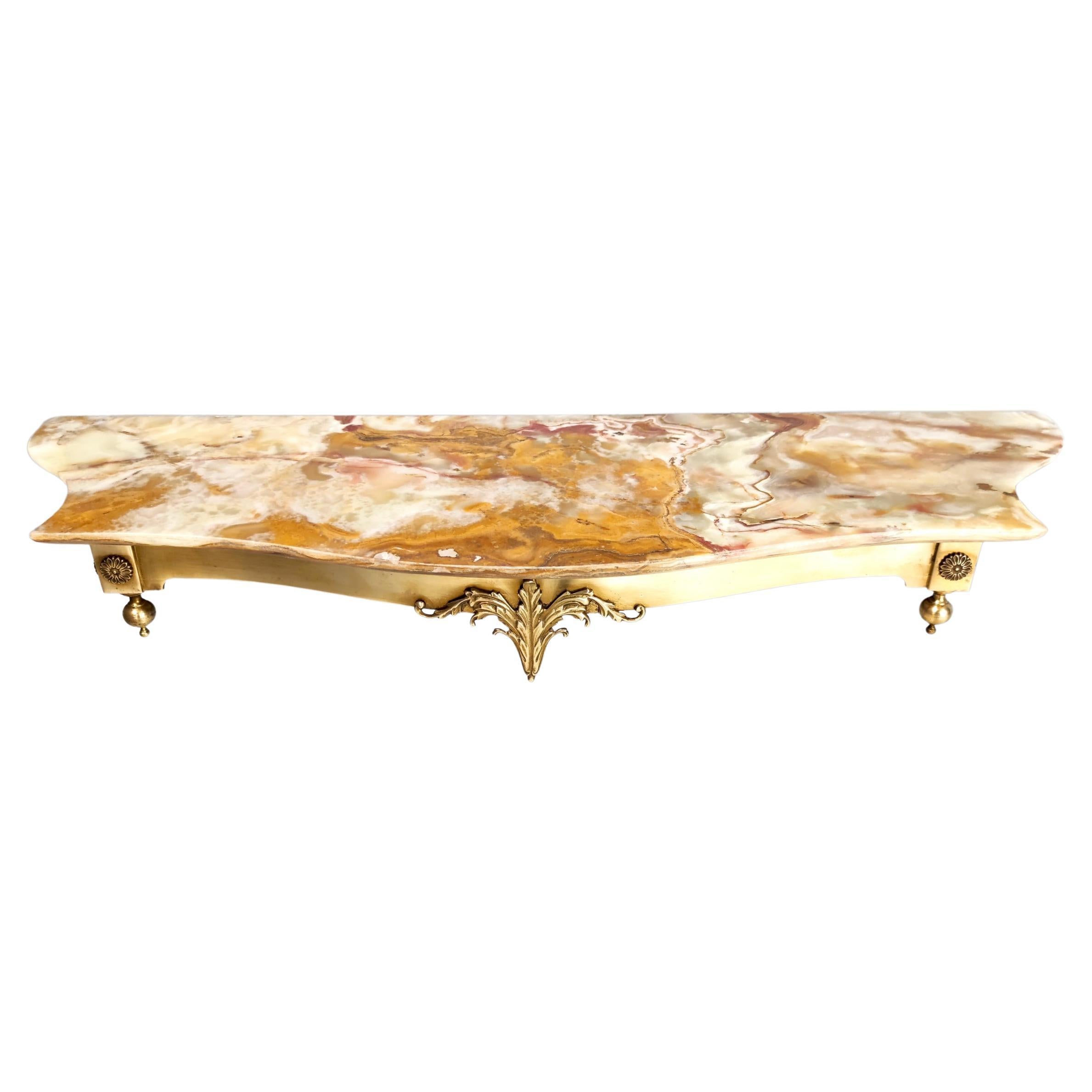 Vintage Wall-Mounted Brass Console Table with Yellow Onyx Top, Italy For Sale