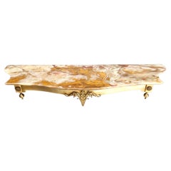 Antique Wall-Mounted Brass Console Table with Yellow Onyx Top, Italy