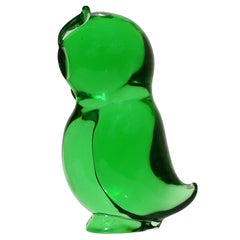 Archimede Seguso Murano Green Sommerso Italian Art Glass Owl Bird Sculpture