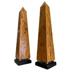 Pair of Vintage Obelisks in Wood with Metal Trim