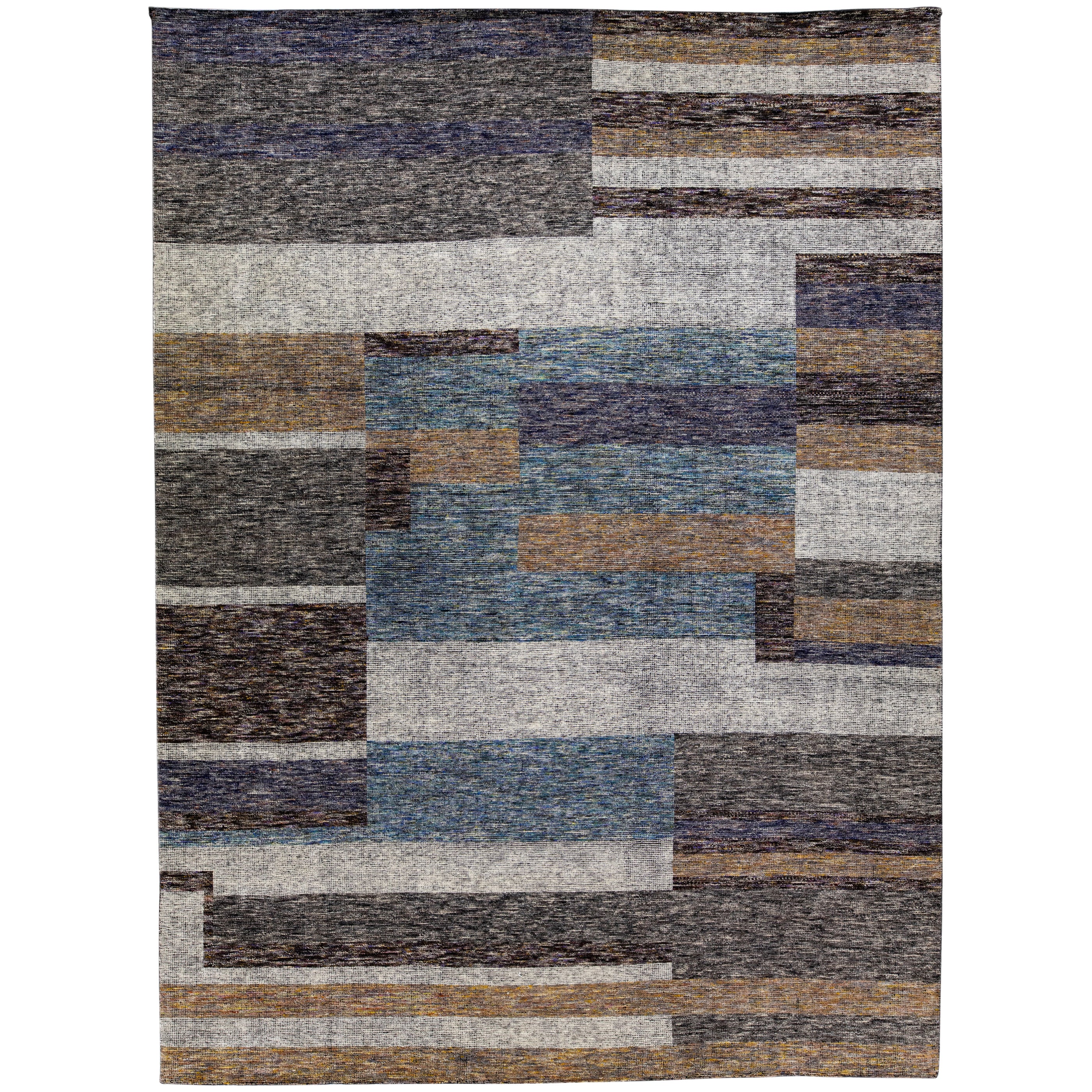 Alfombra de lana de diseño abstracto en tonos terrosos hecha a mano de la colección Safi de Modern Apadana en venta