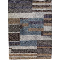 Modern Apadana's Safi Collection Handmade Earthy Tone Abstract Designed Wool Rug