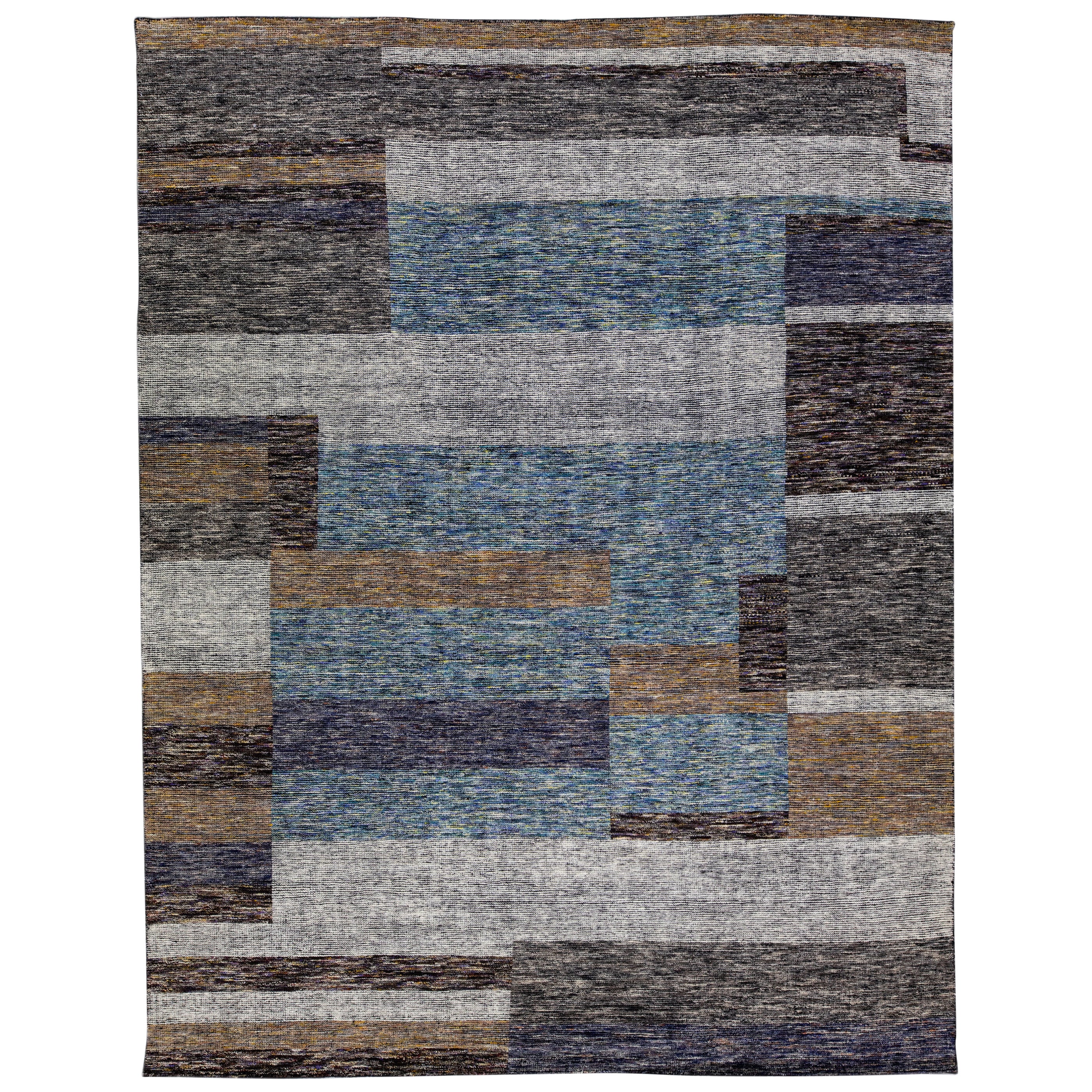 Modern Apadana's Safi Collection Handmade Abstract Earthy Tone Designed Wool Rug For Sale