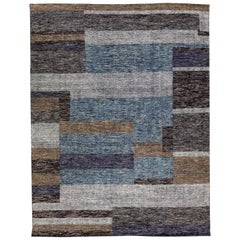 Modern Apadana's Safi Collection Handmade Abstract Earthy Tone Designed Wool Rug