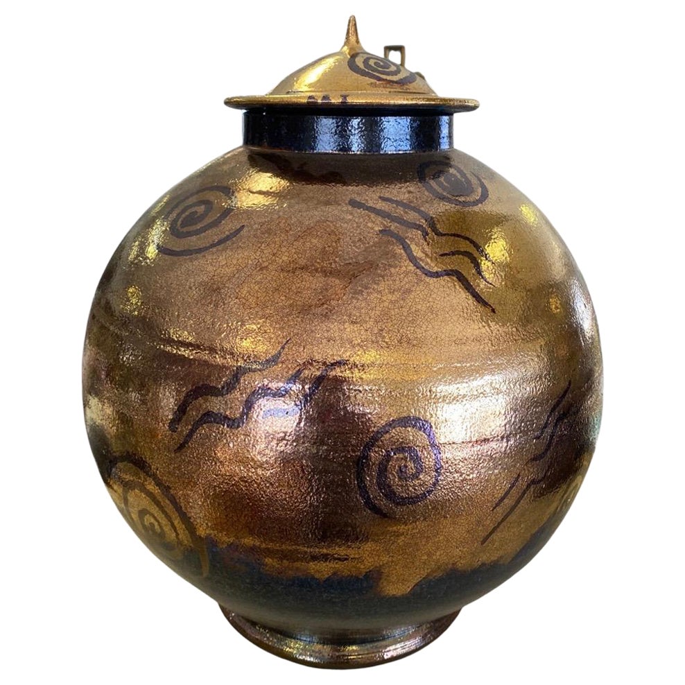 Modern Raku Urn with Lid from Steve Chase Estate by Gary McCloy For Sale