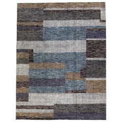 Tapis moderne en laine Safi de la collection Apadana, fabriqué à la main, de couleur terre et au design abstrait