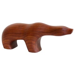 Large Norwegian Modern Sculpted Teak Bear by Arne Tjomsland