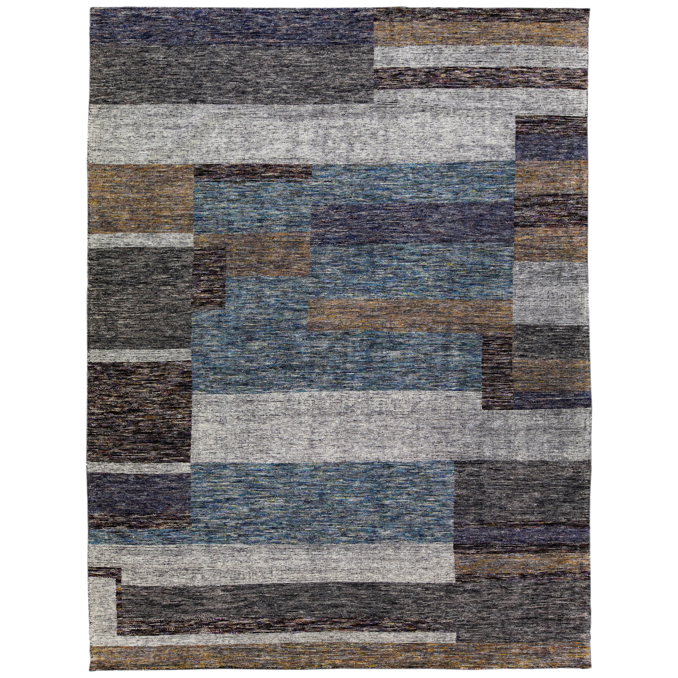 Modern Apadana's Safi Collection Handmade Abstract Earthy Tone Designed Wool Rug For Sale