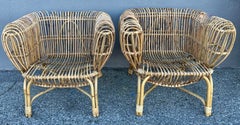 Pair of Pencil Rattan Chairs in the Style of Franco Albini