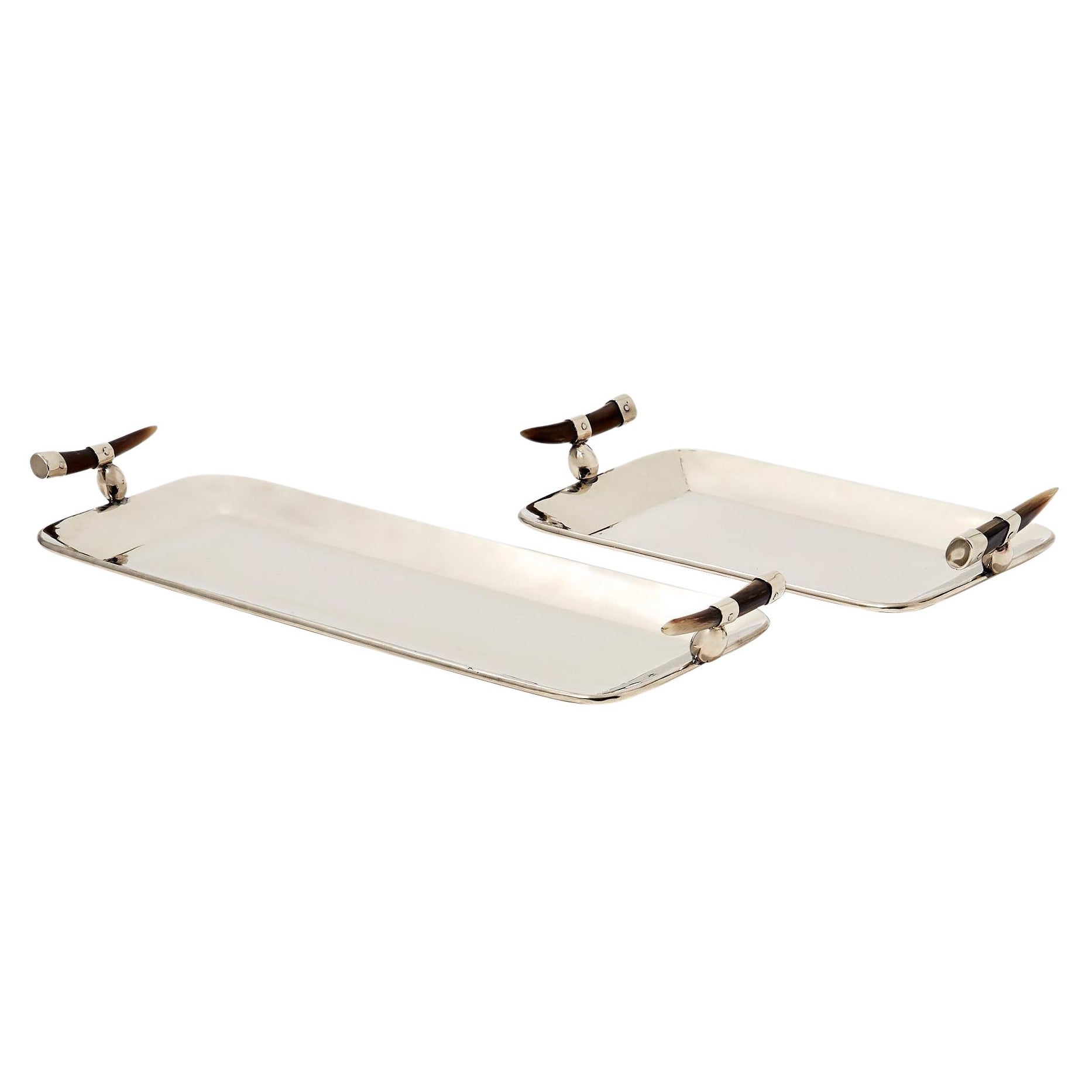 Cerro Set of Rectangular Small & Large Trays, Horn & Alpaca Silver For Sale