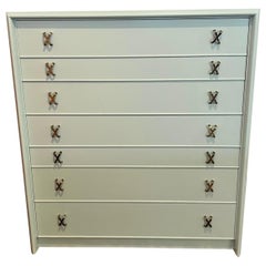 Paul Frankl Tall Dresser High Chest of Drawers with X-Pulls in Tiffany Blue