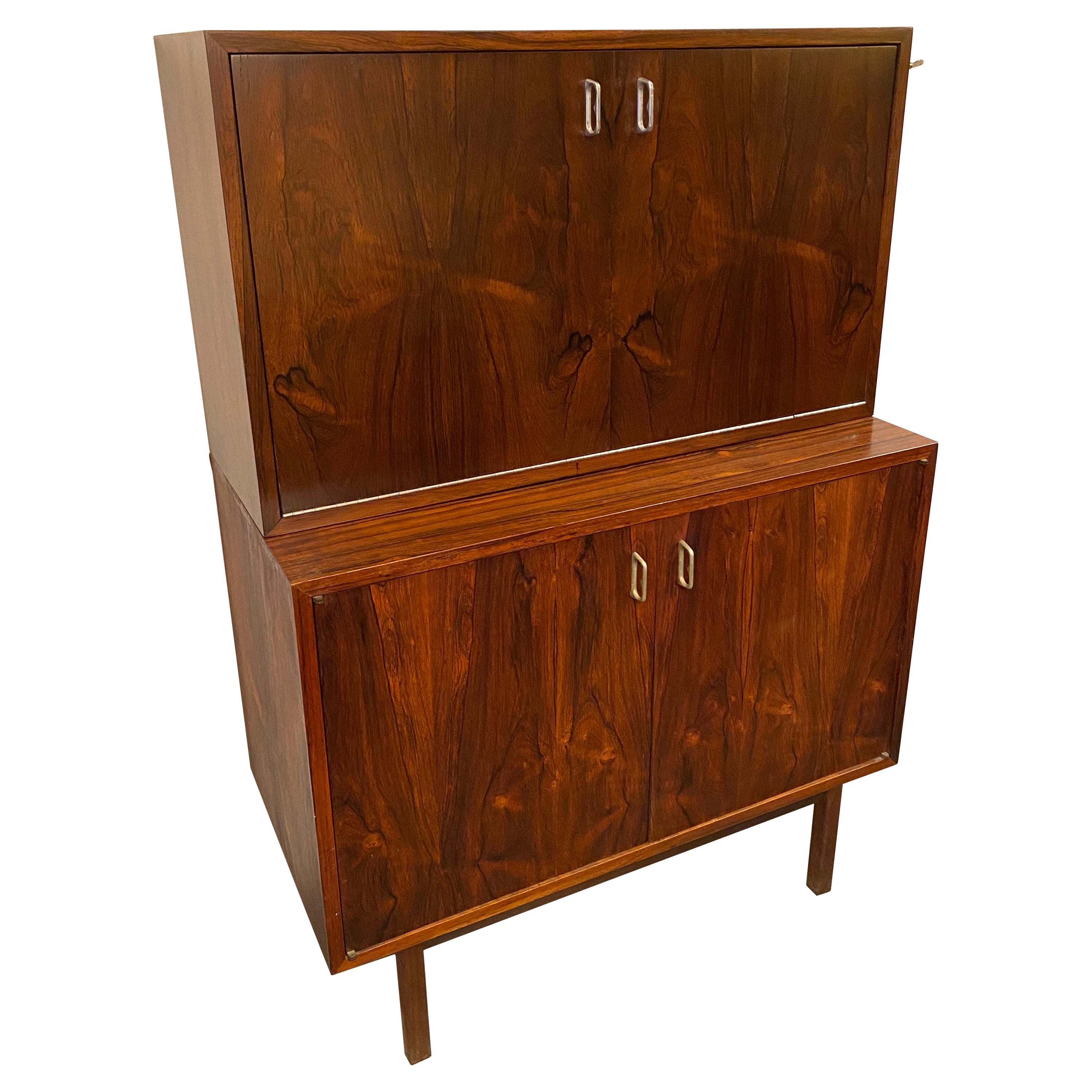 Jack Cartwright for Founders 2 Part Brazilian Rosewood Bar Cabinet For Sale  at 1stDibs