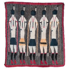 Yei Navajo Figural Double-Sided Flat Weave Wall Hanging, 1930 Round Heads