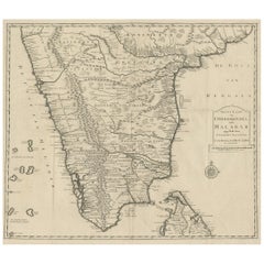Antique Map of Choromandel & Malabar, Incl Kerala, Tamil Nadu & Part of Sri Lanka, 1726