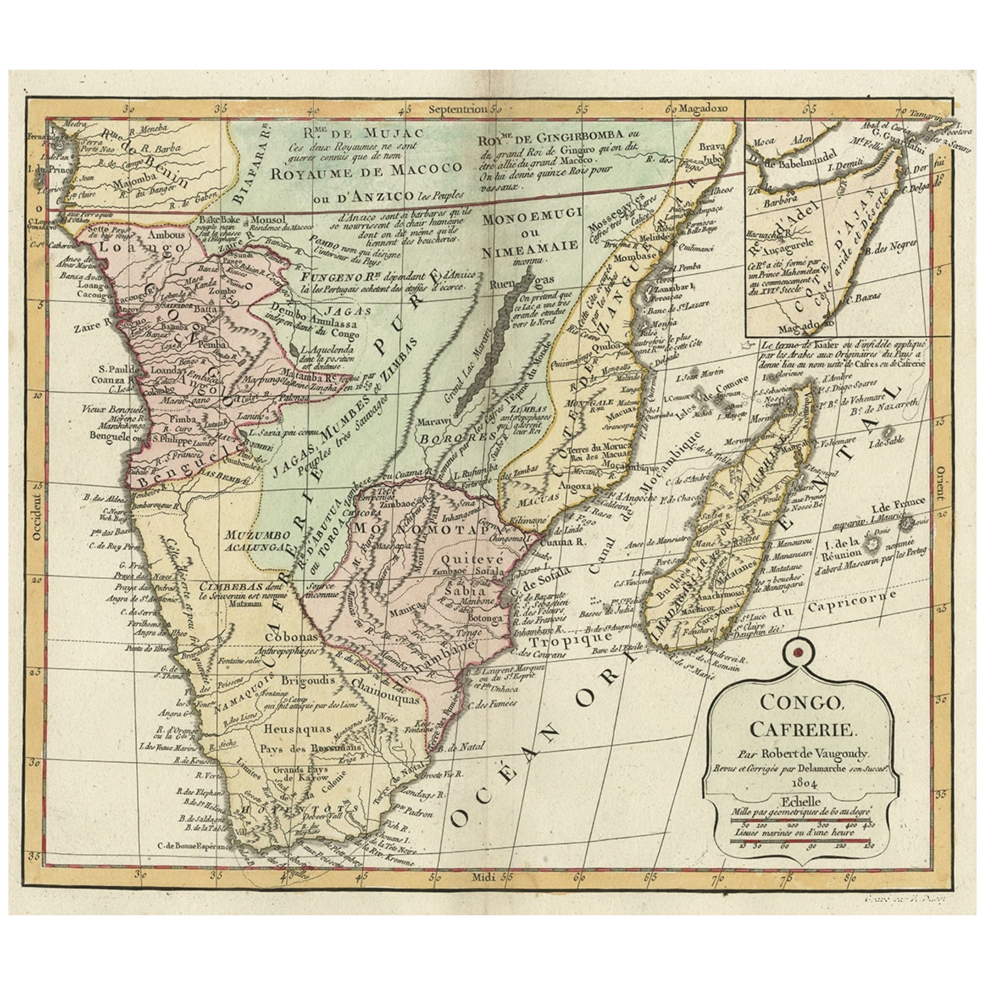 Dekorative antike Karte des südafrikanischen Teils Afrikas, 1806