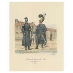Antique Old Hand-Colored Print of the Guards of the King of France, 1890