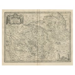 Decorative Antique Map of the Berry Region, France, 1657