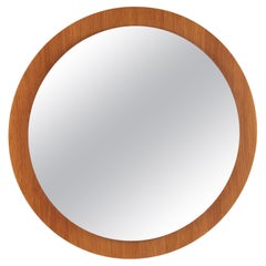 Large Round Light Wooden Wall Mirror, 1960s