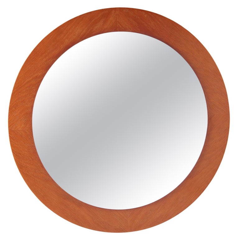 Vintage Large Round Light Wooden Wall Mirror, 60s at 1stDibs 60s mirror