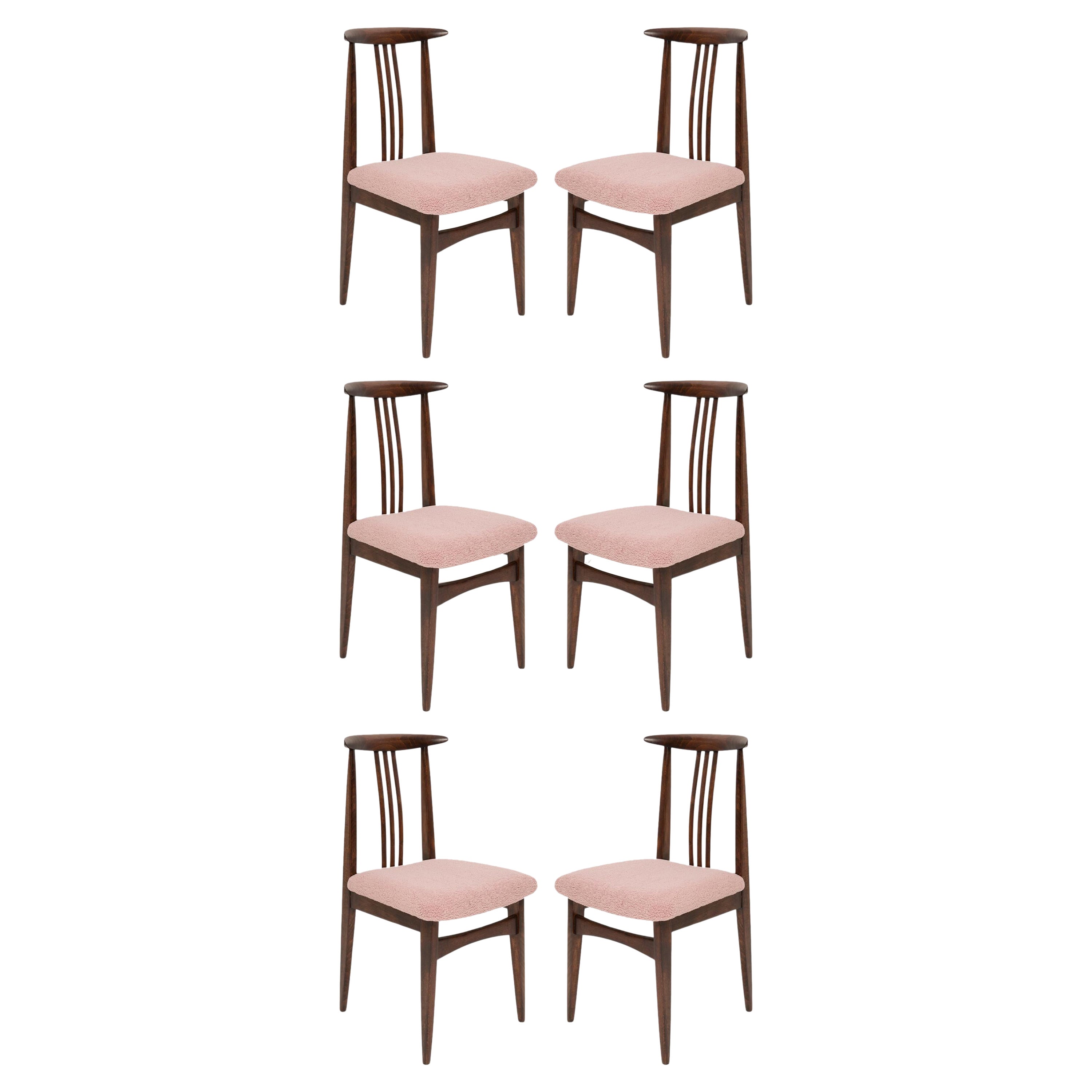 Set of Six Pink Boucle Chairs, by Zielinski, Poland, 1960s For Sale