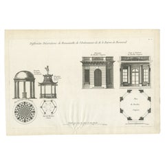 Kupferstich der verschiedenen Pavillonschmuck-Dekorationen von Romainville, um 1785