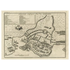 Used Old Copper Engraving of the Siege of Syracuse, Sicily, Italy, Published, ca.1740