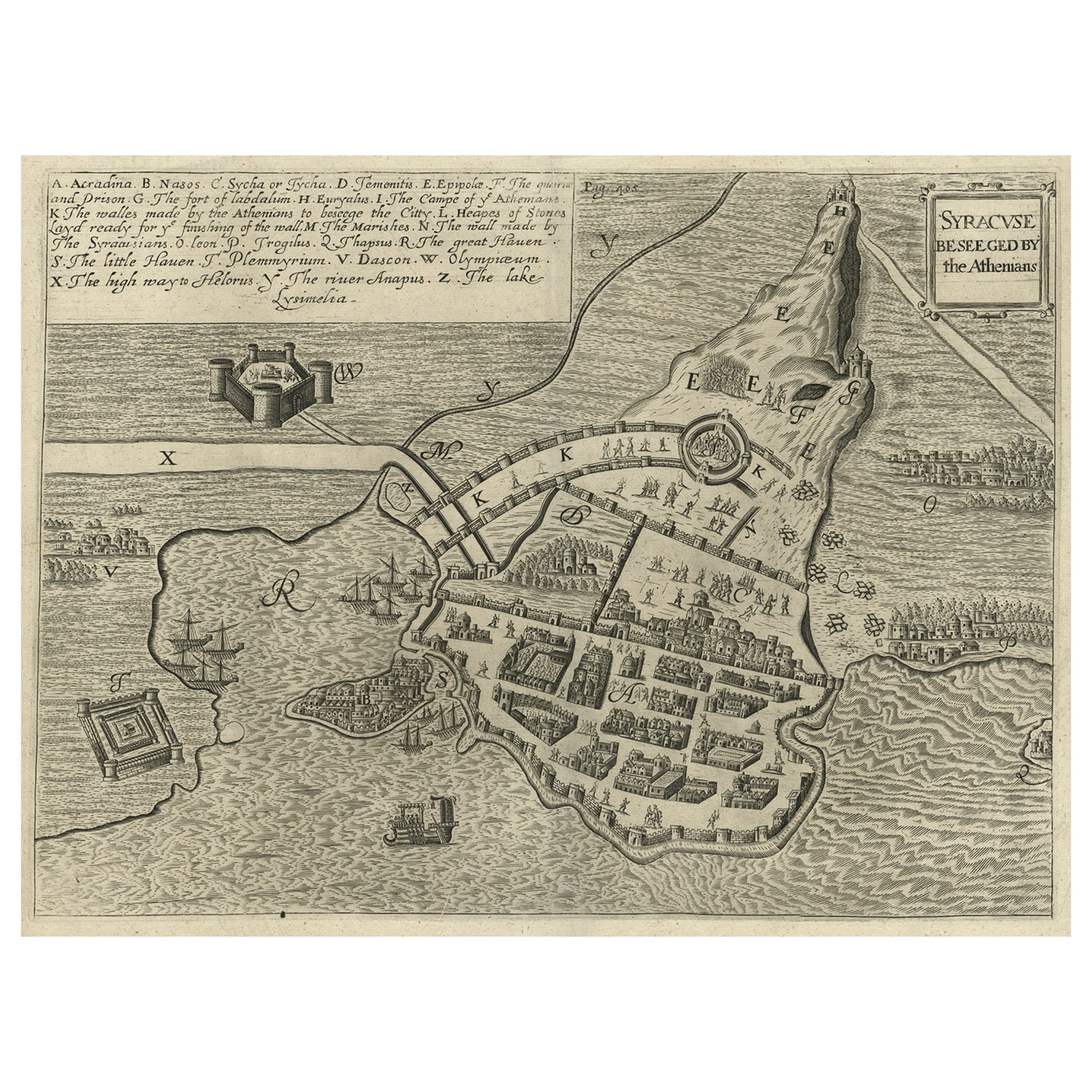 Antique Map of the Siege of Syracuse, Sicilia, Italy, 'ca.1675' For Sale
