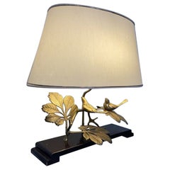 Vintage Gilded Bronze Lamp with Bird Motifs, 1970