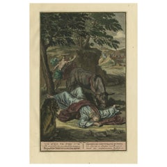 Original Antique Print Showing the Prophet Killed by a Lion 'I Kings XII', 1728