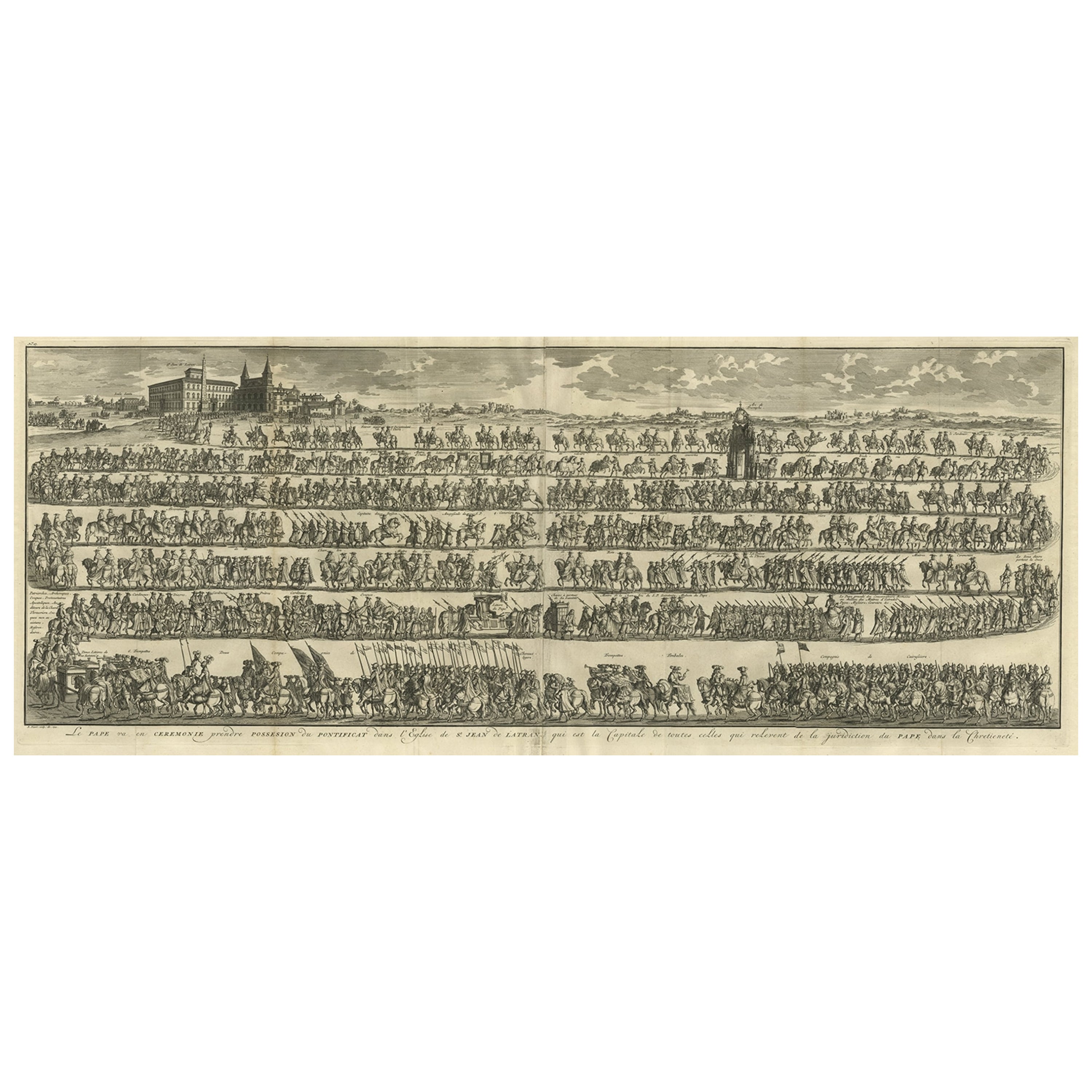 Large Print of the Procession for the Papal Inauguration in Rome, Italy, c.1730 For Sale