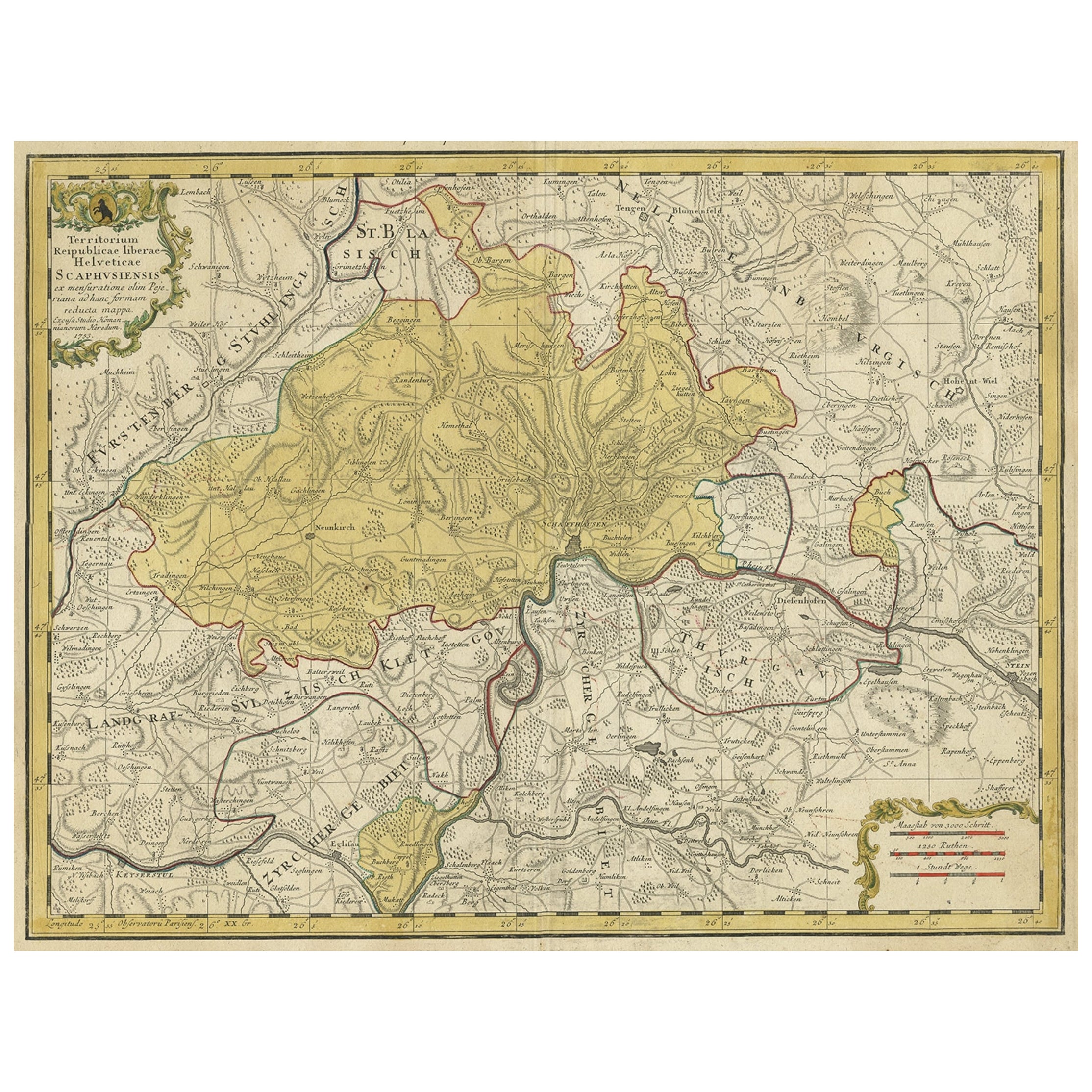 Original Hand-Colored Antique Regional Map of Switzerland, 1753