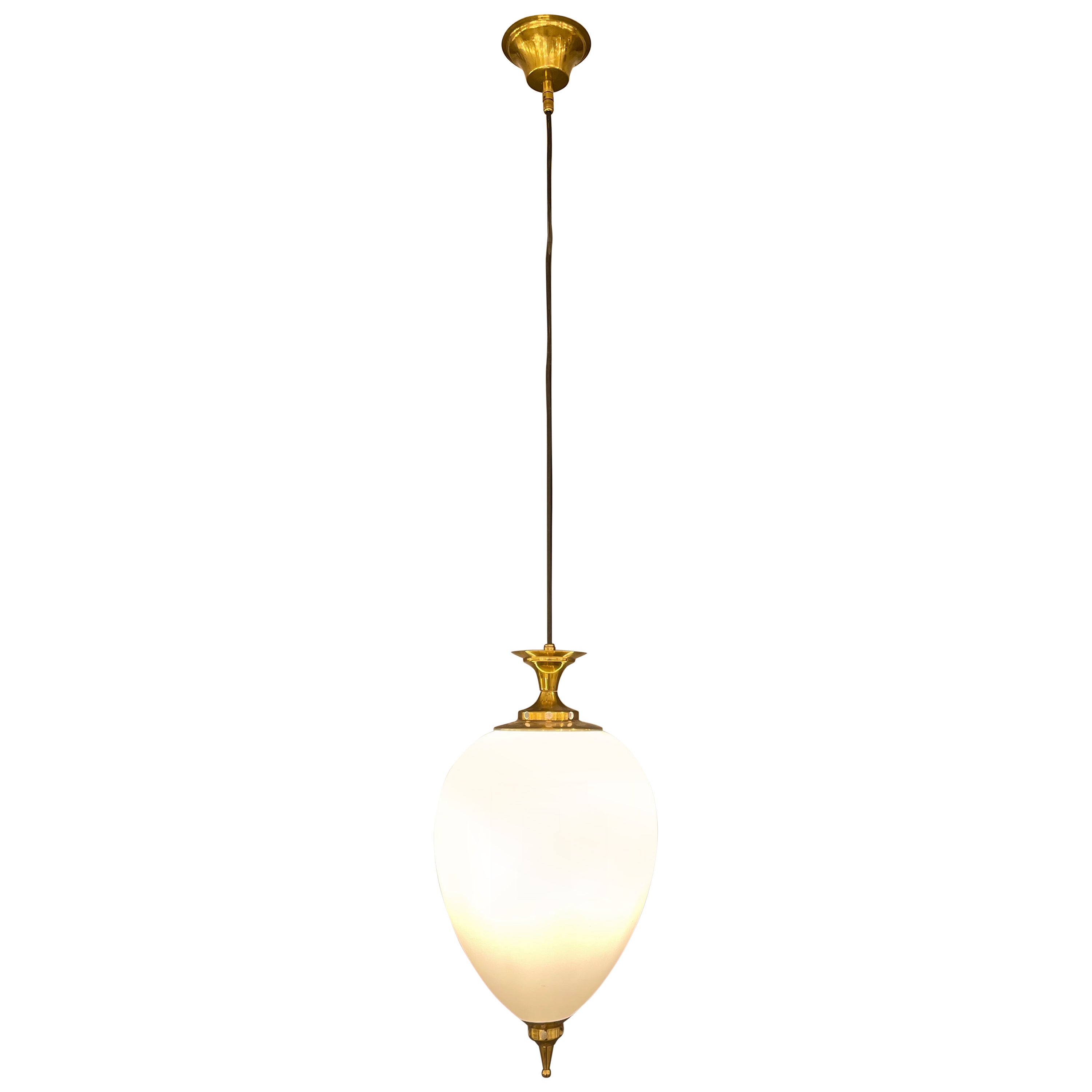 Italian Hanging Lamp in Brass and Murano Glass, circa 1950s