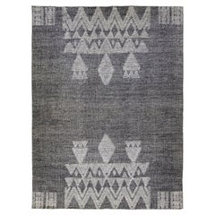 Modern Apadana's Safi Collection Handmade Gray Designed Wool Rug