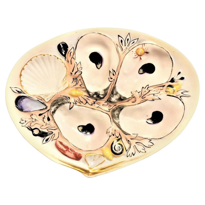 Antique American Union Porcelain Works Shaped Porcelain Oyster Plate, circa 1880