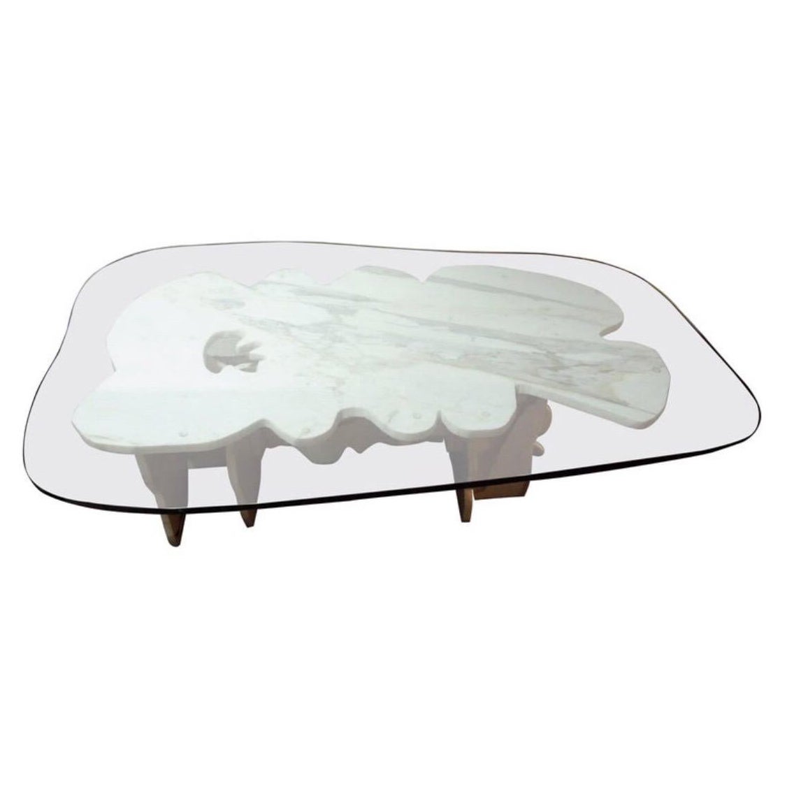 Abbott Pattison Designed & Sculpted Italian Modern Marble & Glass Coffee Table en venta