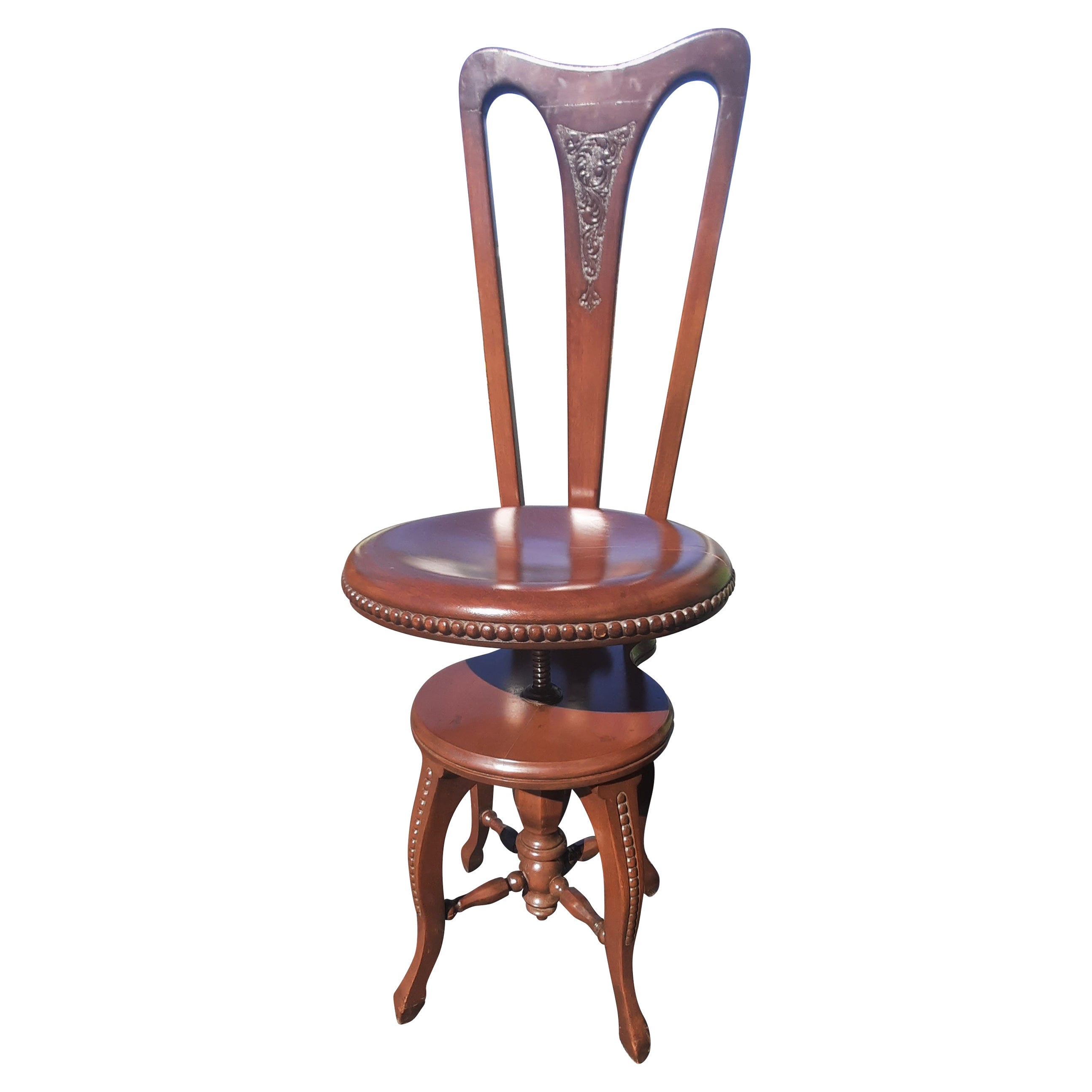 Ancienne chaise à assise réglable en acajou sculpté, tabouret de salle à musique