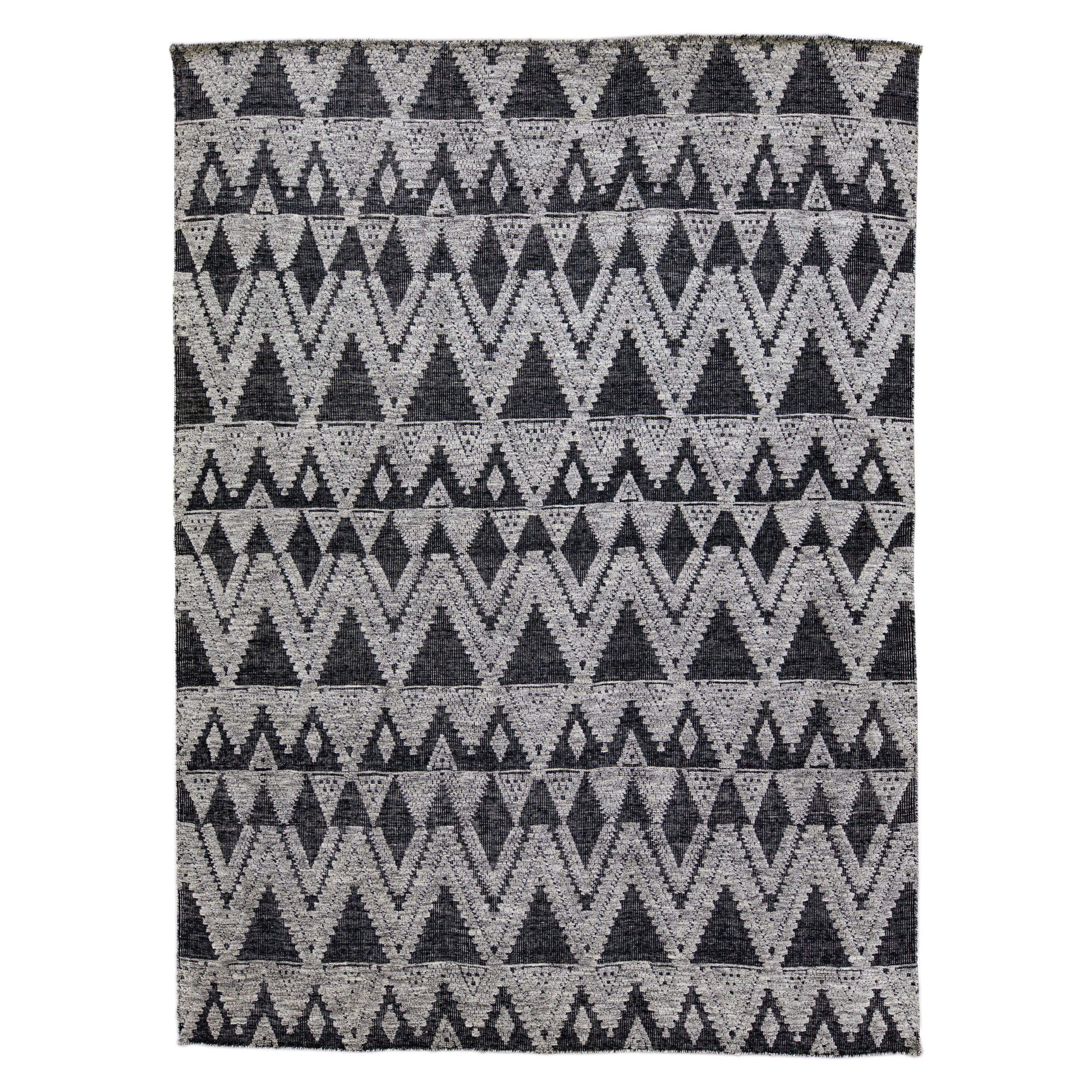 Modern Apadana's Safi Collection Handmade Charcoal and Gray Designed Wool Rug For Sale